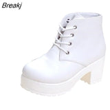 Women Boots 2019 New Fashion Black&White Punk Rock Lace Up Platform Heels Ankle Boots thick heel platform shoes