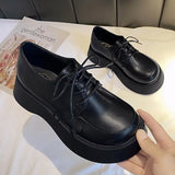 Big-Headed Shoes Female Muffin Tie Round Head Thick-Soled Derby Shoes Doll Sen Small Black Leather Shoes Single