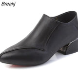 Pointed Toe Mid Heels Women 2023 Autumn Single Shoes Woman Soft Genuine Leather Shoe Square Heel Female Side