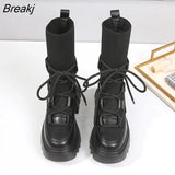 Woman 2023 New Ladies Casual Stretch Fabric Socks Boots Fashion Cross-tied Women Shoes Platform Boots Gothic