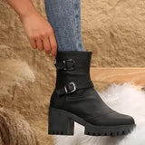 New Autumn And Winter New British Style Fashion Boots Belt Buckle Fashion High-Heeled Thick Match