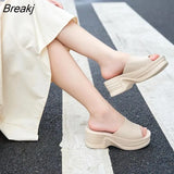 Slip on Women Wedges Sandals Platform High Heels Fashion Open Toe Woman Slippers Comfortable Slides Ladies Casual