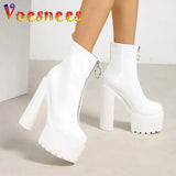 And Autumn 2023 New Thick Heel Short Boots European And American Fashion 14CM Women Shoes Front Zip Round Head High