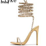 Fashion Glitter Rhinestones Women Sandals Crystal Ankle Strap High Heels Party Prom Shoes Lady Wedding Stiletto