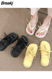 Sandals Black Shoes for Women Summer Heels Flip Flops Platform Med New Fashion Beige Bow Girls Gladiator Clogs Corrective