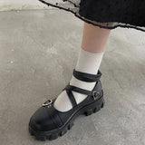 Lolita Shoes Platform Round Head Thick Heel Cross Bandage Women Shoes Kawaii Shoes Cosplay Mary Jane Shoes Heart