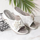 Flower Platform Wedges Heels Slippers Women Hollow Out Thick Sole Sandals Woman Summer 2023 Plus Size Casual Shoes