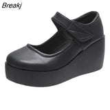 Wedges Shoes Gothic Patent Leather Round Toe Platform Lolita Mary Jane Flats Women 2022 Classics Fashion
