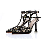 Women's Shoes Summer Sandals Pointed High-heeled Stiletto Patent Leather Rivet Single Shoes Was Thin Buckle Women's
