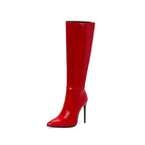 Plus Size 34-48 Knee High Boots Women Sexy Super High Heels Shoes 6 Colours Fashion Pointed Toe Patent Leather Party