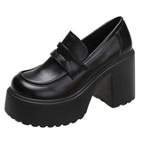 Black White Chunky Platform Loafers Women 2023 Autumn Thick High Heel Pumps Woman Slip On Pu Leather Goth Shoes