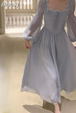 Elegant Lace Midi Dress Even Party Woman 2023 Summer Office Lady Fairy Long Sleeve Dress Chiffon Casual Fashion