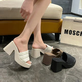 Breakj Size Slippers New Simple Solid Color Flip-Ops Wear Square Head Thick With High Beach Wind Lady