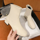 Winter New Fashionable Round Head Leather Outerwear with Back Zipper High Heel for Warm Comfortable Large Size Naked
