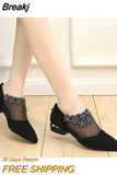 for Women 2023 Fashion Rhinestone Sandals Women Flowers Low Heel Sandals Women Mesh Plus Size Sandals Sandalias