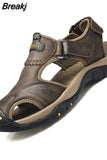 Sandals for Men Summer Outdoor Beach Shoes Casual Plus Size 10 Womens Slides Cowhide Leather Sneakers