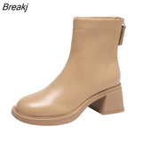 Boots for Women Fashion Chunky Heels Ankle Boots Female Winter White Warm Plush Short Boots Shoes Ladies High Heel