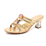 Women's Slippers In Summer Wear Crystal Diamond Sandals, Women's Sandals, Thick Heels, Bohemian Slippers, Full Of