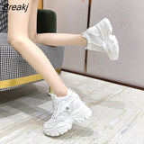 Women 2023 Spring Autumn New Mesh Thick Sole Wedge Casual Platform Sneakers Round Head Fashion Breathable Lace-up Running
