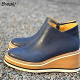 Size New Winter Wedges Women Boots Comfortable Ankle Boots Shoes Round Toe 4cm Heel Lace Up and Zip Thicken Botas De