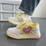 yellow Women Low-top heart Patchwork Women Sneakers Flat Platform Fashion Skateboard Shoes Mixed Color Students Chic
