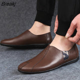 Arrival Peas Shoes Soft Comfort Male Casual Shoes Flats PU Slip on Lazy for Man's Spring Summer Black Brown Loafers