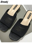 Women Slippers 2023 Summer Closed Toe Comfort Slippers Women Fashion Fly Weave Outdoor Sandals Women Medium Heel