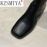 Female Women Boots Sexy Zipper Over The Knee Boots Women Flats Shoes Square Toe Long Boots Thigh High