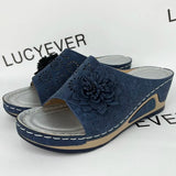 Flower Platform Wedges Heels Slippers Women Hollow Out Thick Sole Sandals Woman Summer 2023 Plus Size Casual Shoes