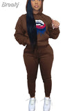 Two Piece Set Women Hooded Sweatsuits Fashion Pink Letter Leopard Print Tracksuit Casual Female Outfits Streetwear