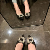 Rhinestone Square Buckle Decor Chunky Heeled Pumps 2023 New Party Wedding Shoes Fashion Pointed Toe Low Heel High