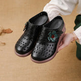 New Loose Cake Bottom Casual Women's Shoes National Wind Leather Flower Hollow Out Women's Slippers Breathable Comfortable Hole Hole