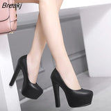 High Heels Platform Pumps PU Black White Women Shoes Platform High Heels Shoes Thick Heels Work Pumps Dress