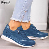 Women's Vulcanized Shoes 2020 Casual Wedge Ladies Flat Shoes Zipper Lace Up Comfortable Female Shoes Outdoor Single