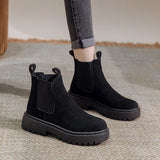 2023 New Suede Black Women's Ankle Boots Platform Shoes Casual Chelsea Boots Fashion Motorcycle Fashion Short Botas
