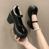 Chunky Platform Mary Jane Shoes Women Patent Leather High Heels Pumps Woman Sweet Thick Heel Party Shoes Female