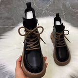 Shoes for Women with Laces Footwear Punk Style Booties Black Combat Lace-up Female Ankle Boots Pu Hot Free Shipping