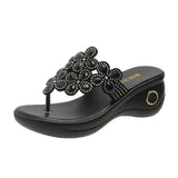 Casual Crystal Floral Wedge Slides Women 2023 Fashion Hollow Out Platform Sandals Woman Comfortable Slippers Womens