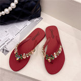 Breakj Summer New Colorful Peach Heart Glass Water Drill Flip Slips Women Wearing Leisure Beach Flat Bottom