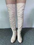 Winter Women Over-the-knee Boots Round Toe Mid-heel Faux Side Zipper Plush Botas Mujer Classics Suede Thigh High