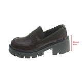 Loafers Women Platform shoes mary janes Casual Leather Slip On Ladies shoes Black Fashion Spring Autumn College