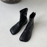 Spring Botas Shoes Flat Heel Zipper Boots Women Ladies Ankle Leather Rubber 2023 Soild Fabric Square Toe Zapatillas