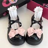 Lace Bowknot White Lolita Shoes Women 2023 Heart Buckle Platform Mary Janes Woman Japanese Style Patent Leather Jk