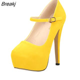Mary Janes Women Pumps New Platform High Heels Shoes Woman Sexy Round Toe Flock Red Extreme Thin Heel