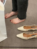 Sandals Woman Leather Suit Female Beige Shoes Lady 2024 Ankle Strap Shallow Mouth Cross Summer Heels Low-heeled Black New