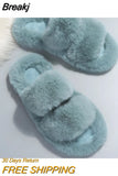 Women Fluffy Slippers Winter Warm Slippers Woman Flat Platform Slippers High Quality Furry Faux Fur Slides for Women