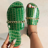 Summer New Gold Metal Chain Peep Toe Slippers Women’s Flat Luxury Outdoor Beach Flip Flop Female Sandals Trend Slides