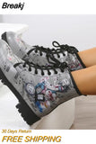 Winter New Round Head Cross Lacing Low Barrel Adult Gray Beauty European and American Large Size Lace Up