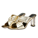 High Heels Slippers Women Summer 2023 Plus Size Female Slippers Fashion Gold Open Toe