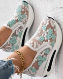 white mesh shoes sneakers Women Fashion Casual Shoes Running Shoes Sport Wear Floral Embroidery Sheer Mesh Sneakers